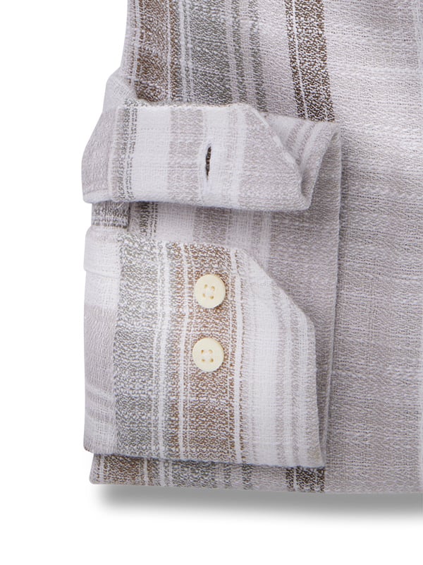 Tenerife Crepe Grey Striped Full Sleeve Tailored Fit Casual Cotton Shirt