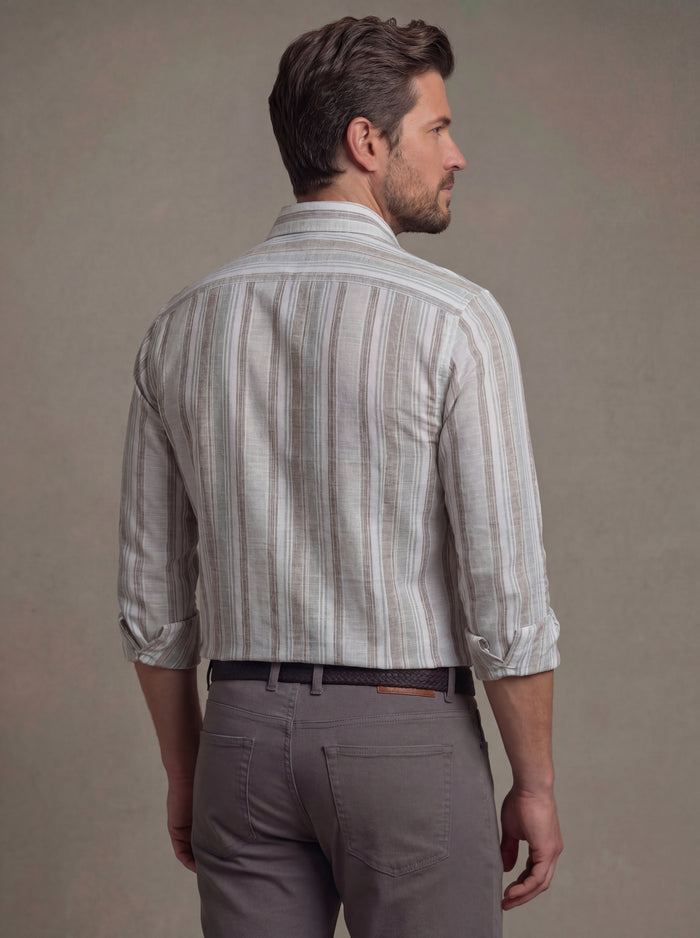 Tenerife Crepe Grey Striped Full Sleeve Tailored Fit Casual Cotton Shirt