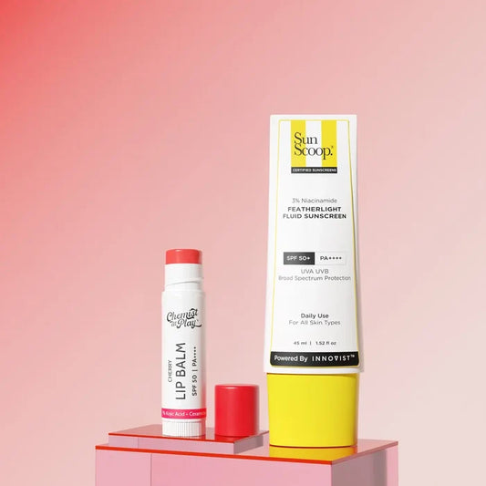 Tinted Glow Protection | Cherry Lip Balm - 4.5gm & 3% Niacinamide Sunscreen SPF 50+ PA++++ - 45ml