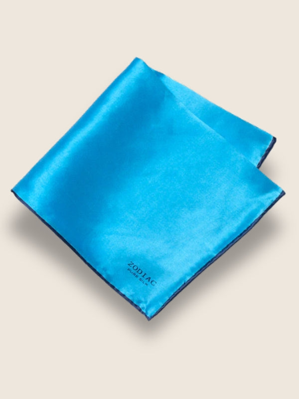 Turquoise/ Navy Solid Silk Pocket Square