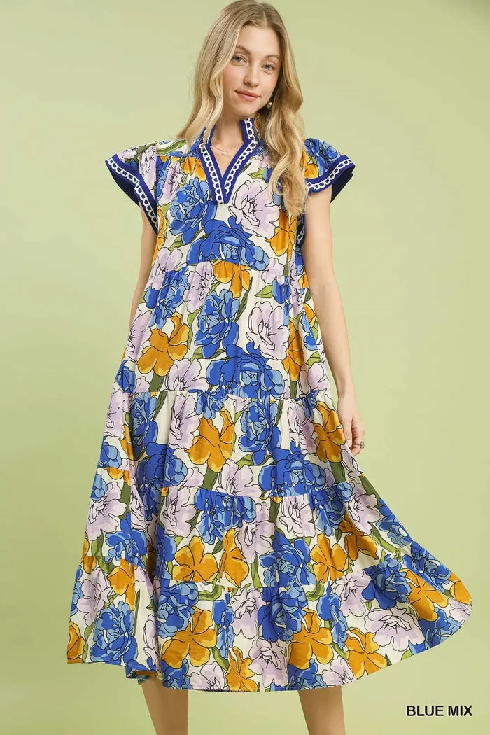 Umgee Bold Floral Tiered Dress