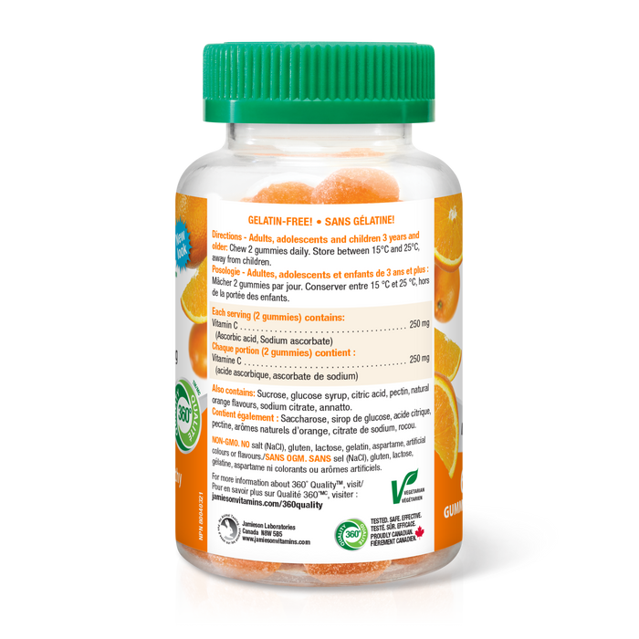 31000491 Jamieson Vitamin C Gummies 250 mg 31000491_J_GUM_C_250mg_Orange_250cc_R2105_BTL_NFP