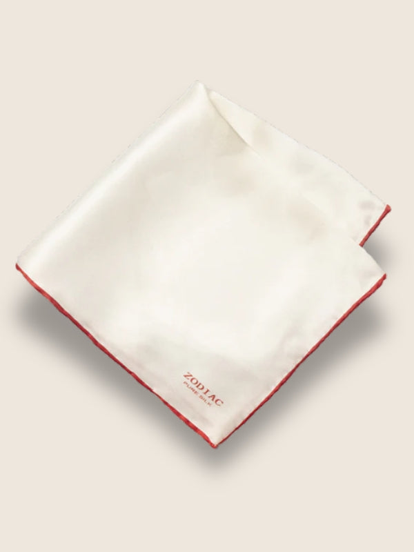 White/ Red Solid Silk Pocket Square