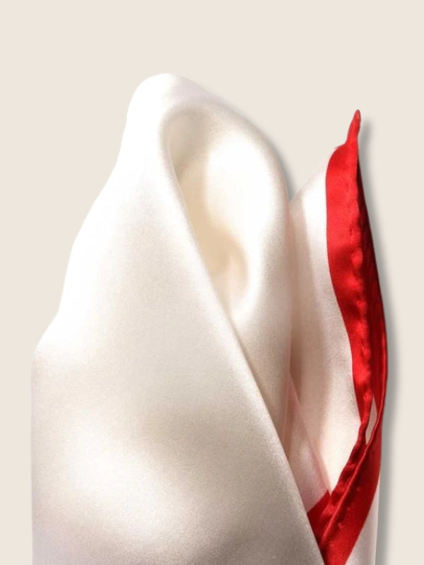 White/ Red Solid Silk Pocket Square