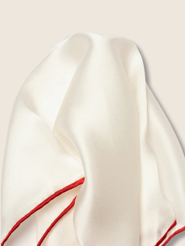 White/ Red Solid Silk Pocket Square
