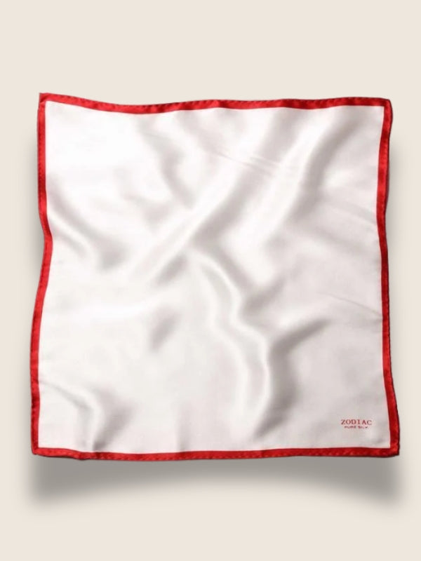 White/ Red Solid Silk Pocket Square