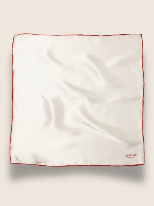 White/ Red Solid Silk Pocket Square