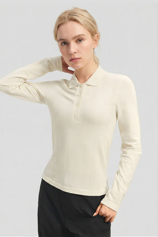 Women's High-Stretch Seamless Knit Polo Base Layer Top EL037