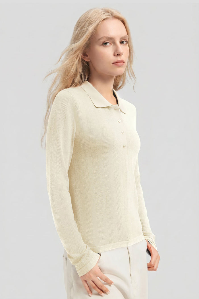 Women's High-Stretch Seamless Knit Polo Base Layer Top EL037