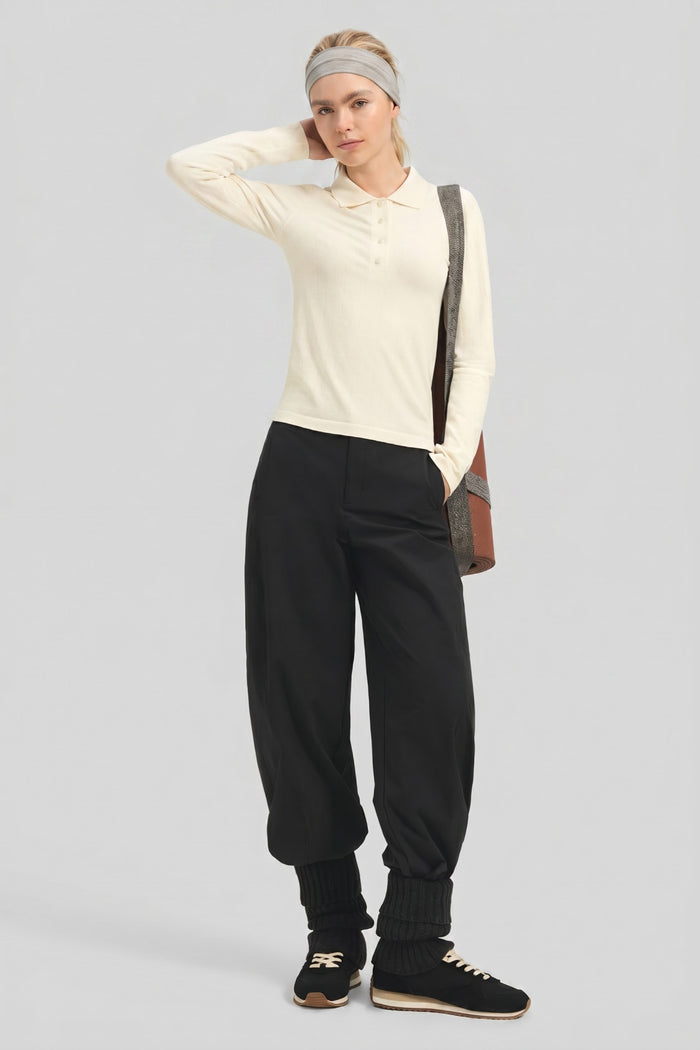 Women's High-Stretch Seamless Knit Polo Base Layer Top EL037