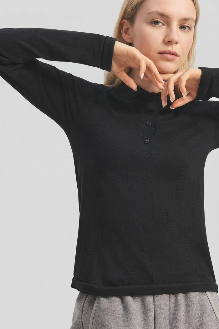Women's High-Stretch Seamless Knit Polo Base Layer Top EL037