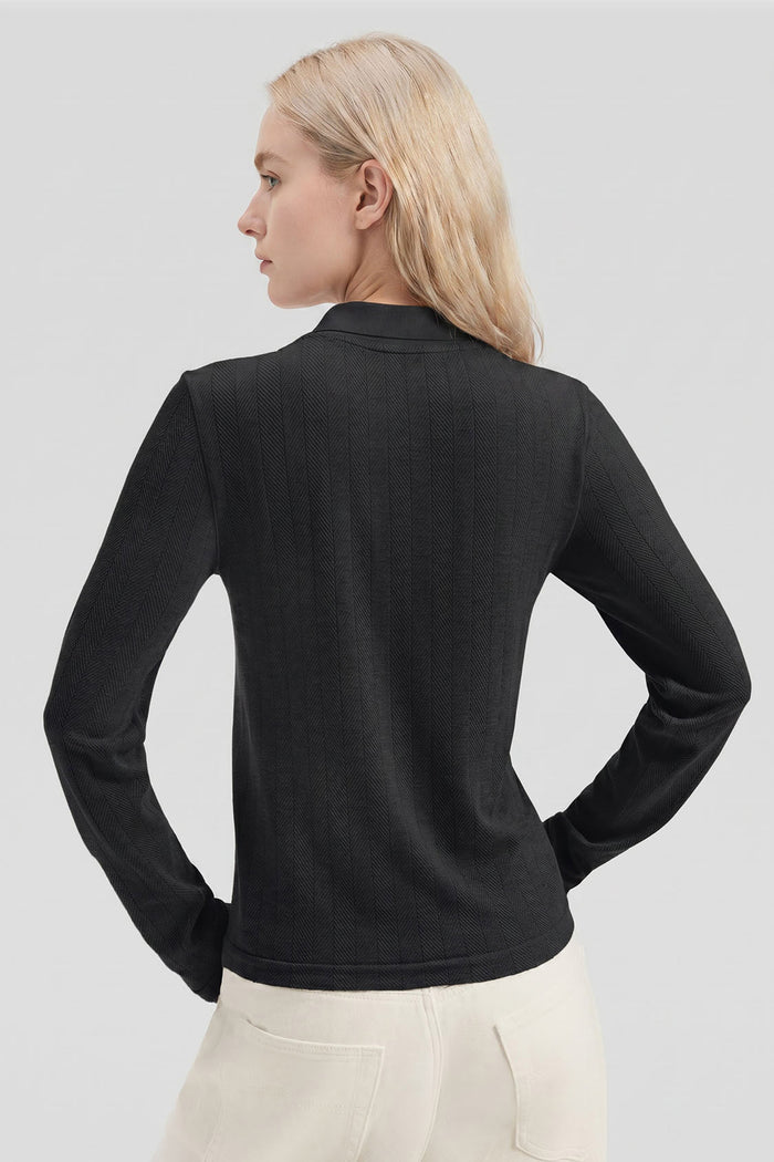 Women's High-Stretch Seamless Knit Polo Base Layer Top EL037