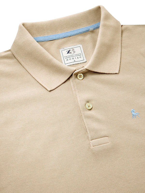 z3 Polo Garment Dyed Beige Solid Tailored Fit Casual Cotton T-Shirt